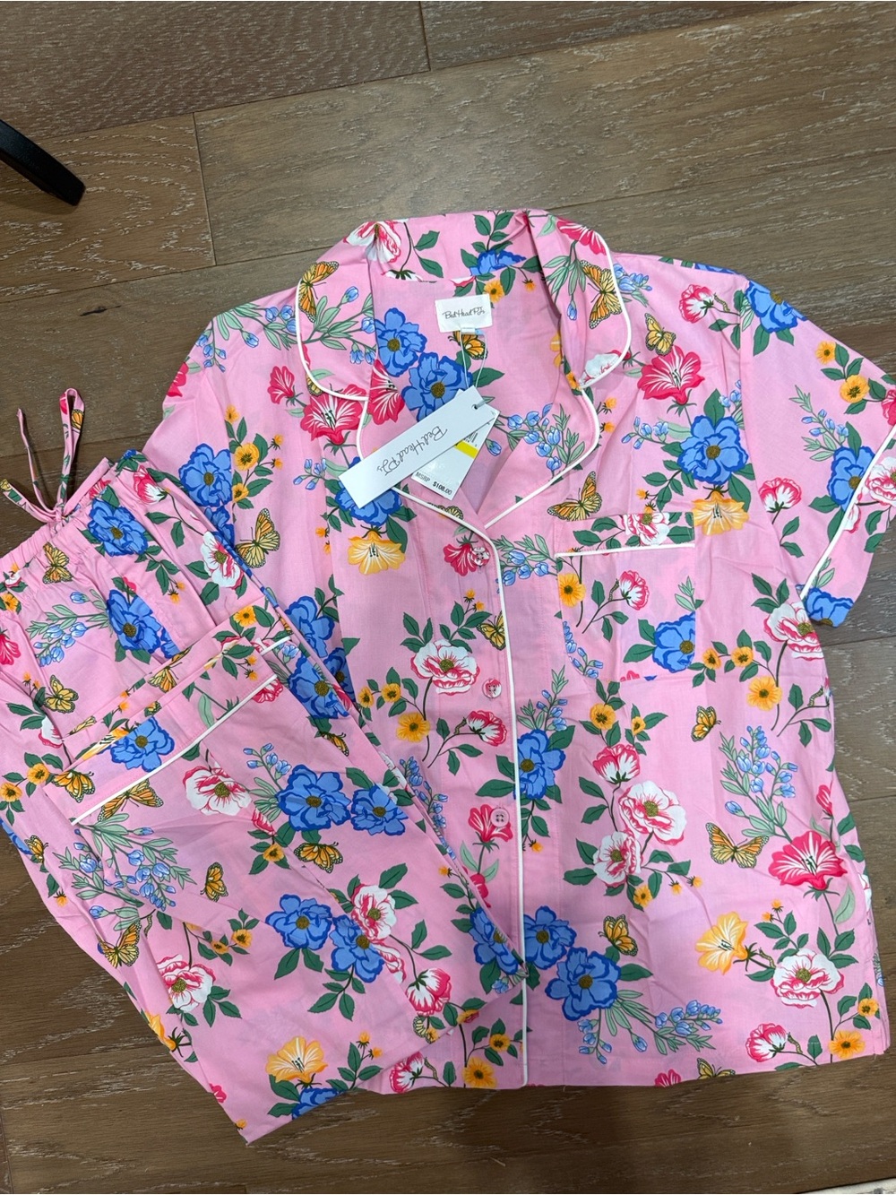 BedHead Pink Floral Short Sleeve Pajama Set with Blue & Yellow Blooms